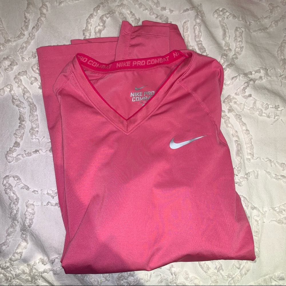 Pink Nike pro long sleeve